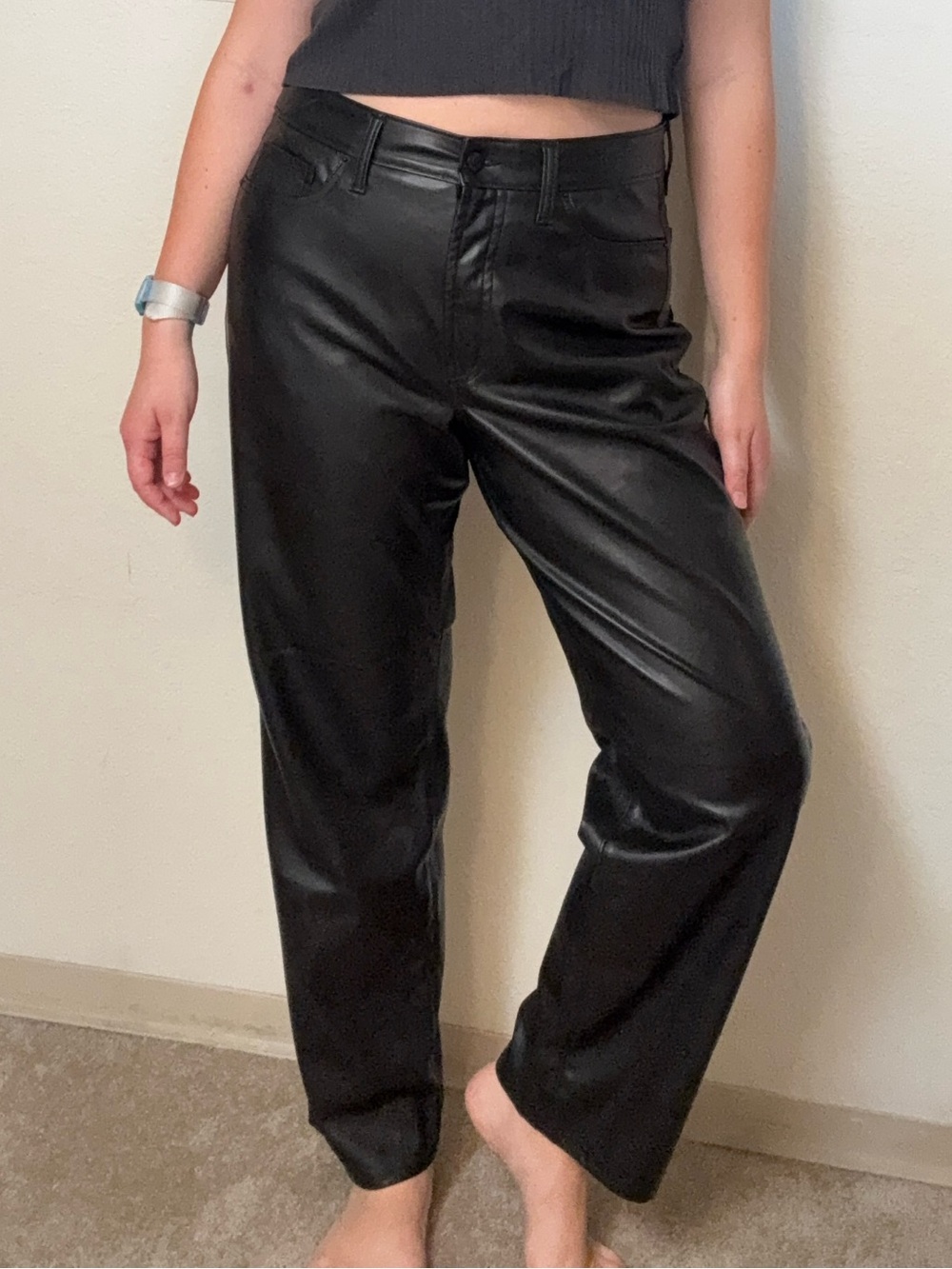 Old Navy High Rise OG Loose Black Faux Leather Straight-Leg Pants